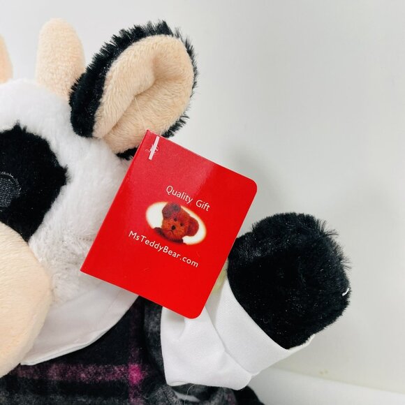 FAO Schwarz Cow Plush Toy 13” Dress Plaid Student School Uniform Backpack Outfit - Picture 9 of 12